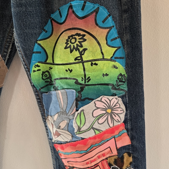 Spark Pretty Upcycled Levi's 505 Denim Jeans Sz 31 X 32 Streetwear Art To Wear - Picture 8 of 10